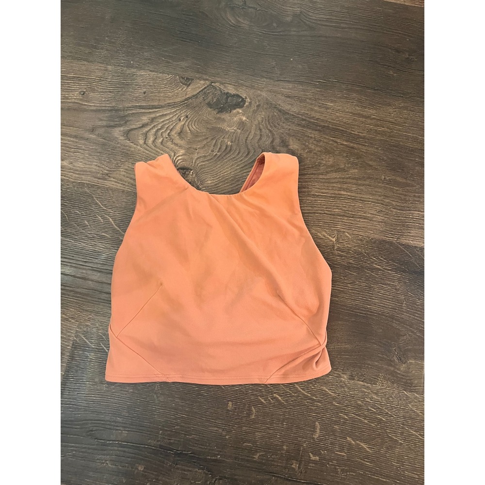 Lululemon High Neck Cross Back Sports Bra Coral Orange Yoga Training Tank Top‎
